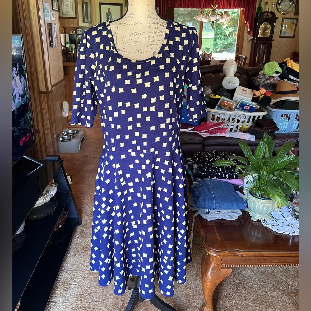 LuLaRoe navy blue Fit & Flare Knee Length Dress Size 3XL.